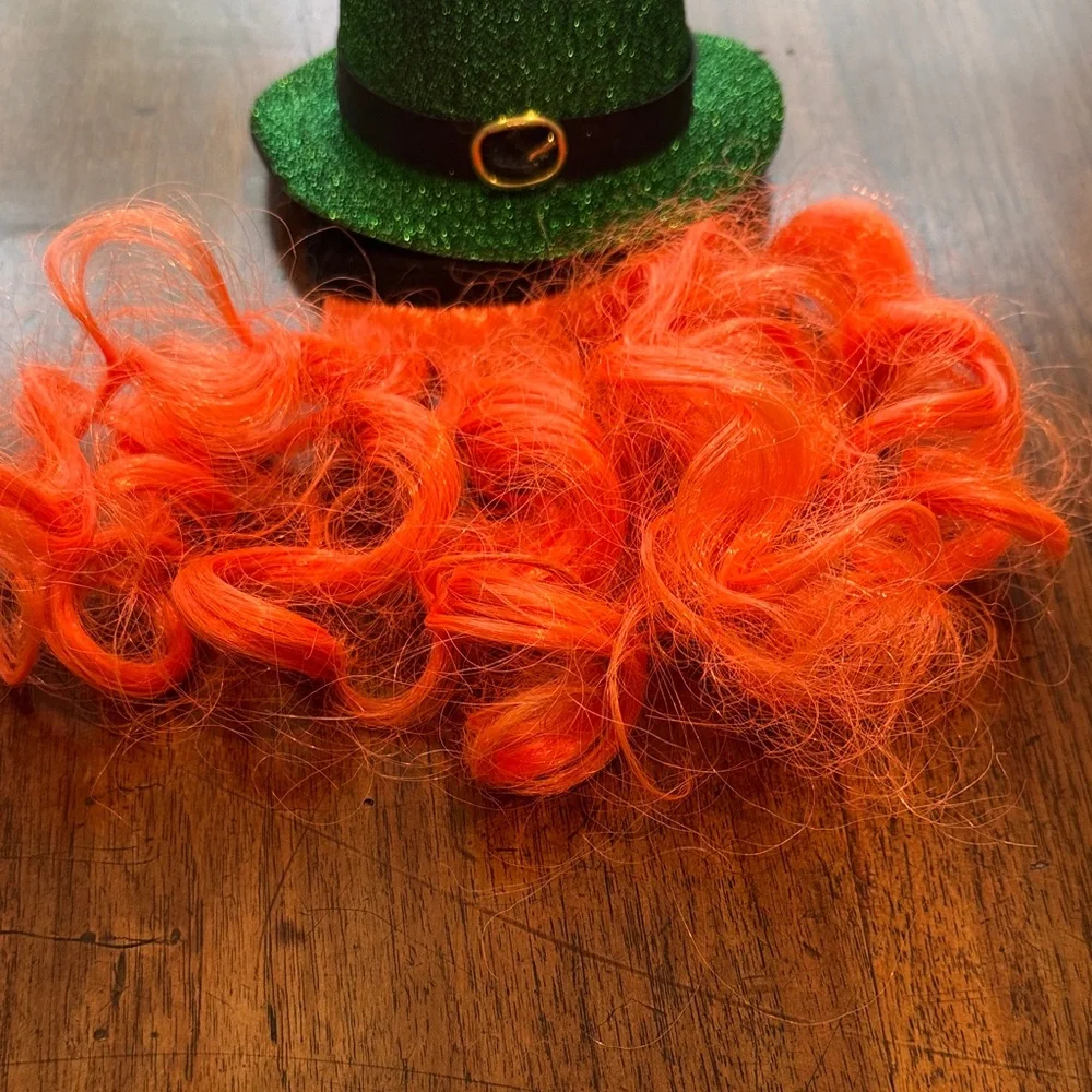 St Patrick  Leprechaun Green Glitter Dog Hat with Orange Beard
